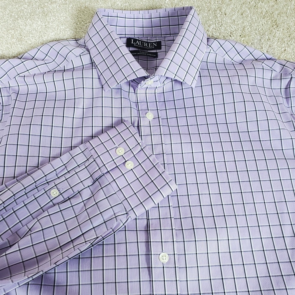 Lauren Ralph Lauren Men's Button Down Shirt SLIM Fit Purple Plaid LGSleeve SZ XL